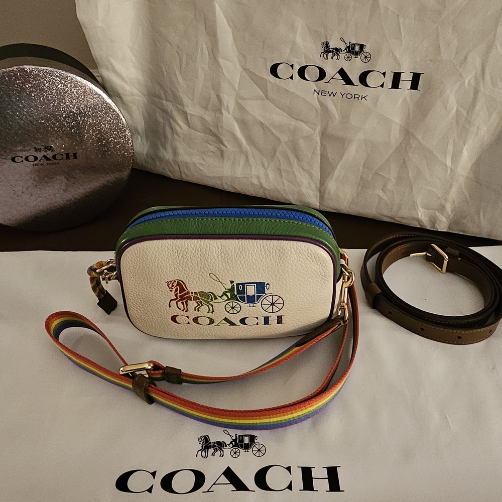 This is a Coach Jes Convertible Belt Bag with Rainbow Horse and Carriage